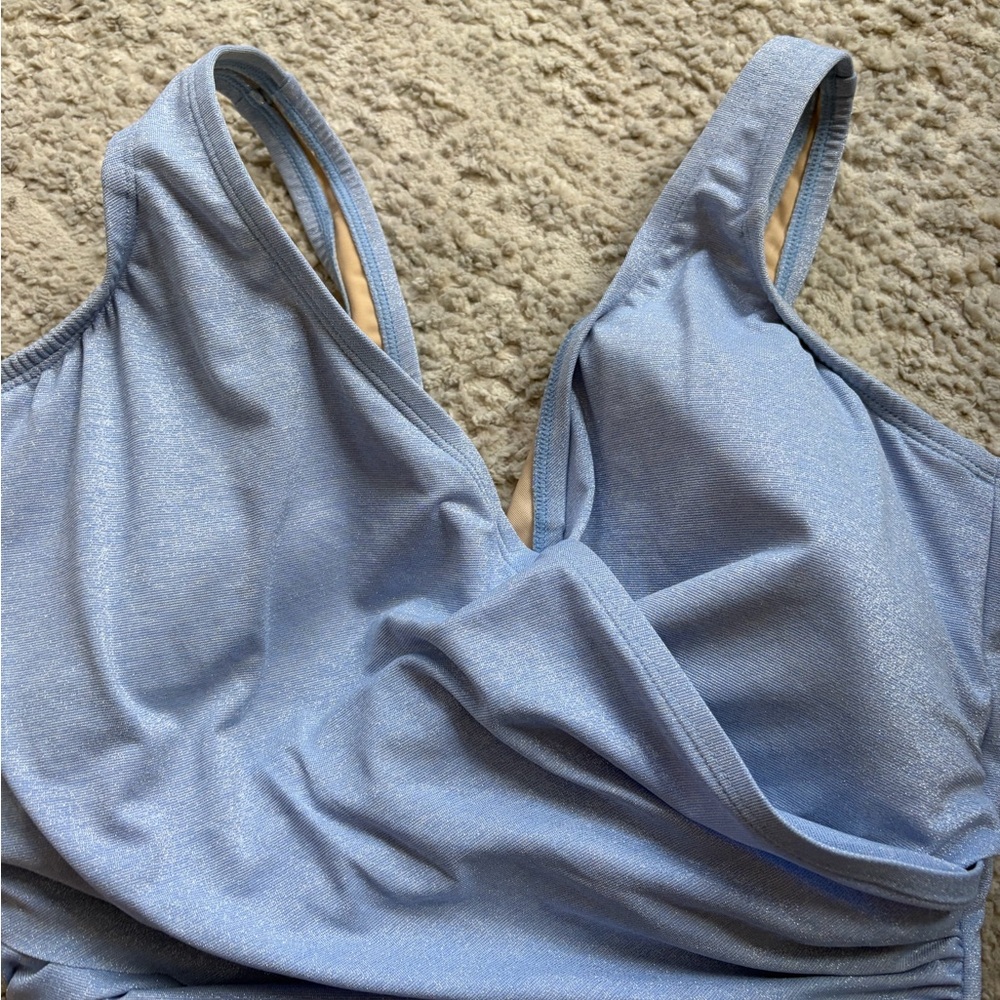 Lands' End Light Blue-Trim Nude Swimsuit Top 12 DD - Picture 3 of 6